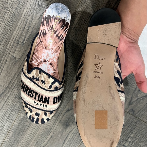 Christian Dior Dway Embroidered Cotton Canvas And Leather Slippers - Picture 6 of 10